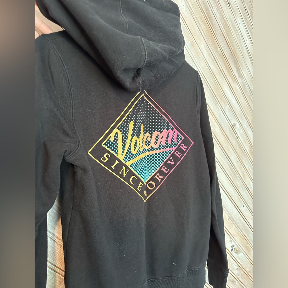 Volcom Since Forever Black Colourful Hoodie Graphic Design Palm Trees - Picture 6 of 6